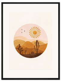 Gerahmter Kunstdruck Sonne in der Wüste mit Kakteen
