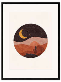 Framed art print Moon in desert with cacti