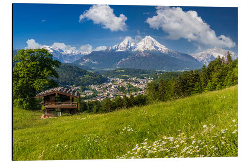 Cuadro de aluminio Paisaje alpino con cabaña en verano con Watzmann