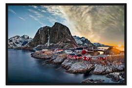 Gerahmter Kunstdruck Norwegisches Fischerdorf auf den Lofoten in Norwegen