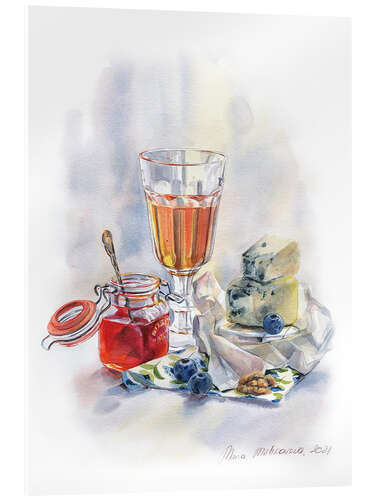 Tableau en verre acrylique Vin rosé et fromage