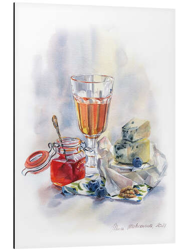 Aluminium print Rose wine and cheese