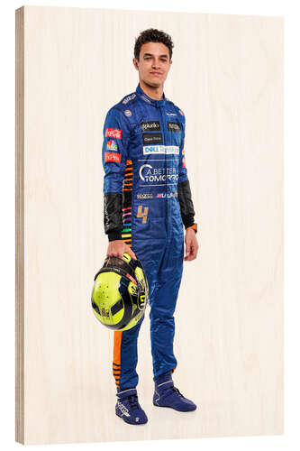 Holzbild Lando Norris seitlich mit Helm, McLaren Team 2021