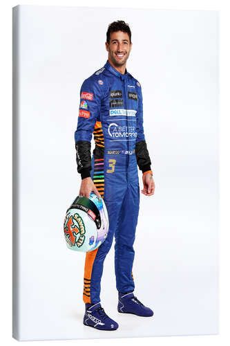 Canvas print Daniel Ricciardo on the side with helmet II, McLaren Team 2021