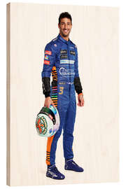 Holzbild Daniel Ricciardo seitlich mit Helm II, McLaren Team 2021