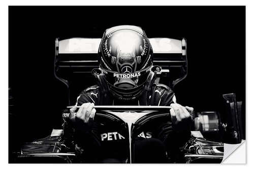 Naklejka na ścianę Lewis Hamilton settles into his seat, 2021 Bahrain Grand Prix, black and white