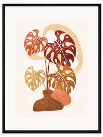 Gerahmter Kunstdruck Monstera Blätter in Vasen