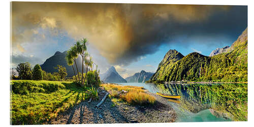 Acrylglasbild Sonnenuntergang im Milford Sound