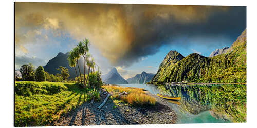 Tableau en aluminium Coucher du soleil à Milford Sound