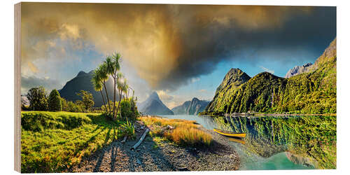 Trebilde Solnedgang i Milford Sound