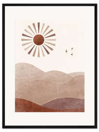 Gerahmter Kunstdruck Landschaft mit Sonne