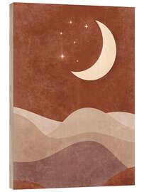 Wood print Night Landscape with Moon