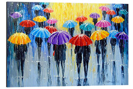 Aluminium print Rain in Colourful Umbrellas