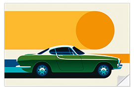 Sticker mural Green vintage sports car side