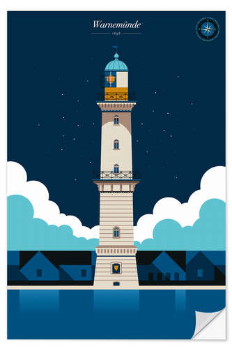 Selvklebende plakat Warnemünde lighthouse