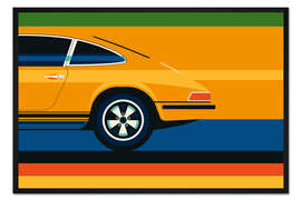 Gerahmter Kunstdruck Orange vintage sports car side back