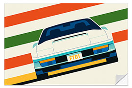 Sticker mural Angled white sports car front with stripes