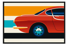 Gerahmter Kunstdruck Red Vintage sports car side back