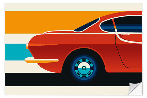 Sticker mural Red Vintage sports car side back