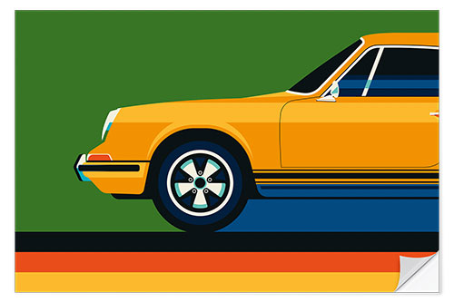 Sticker mural Orange vintage sports car side front