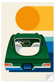 Sticker mural Green vintage car with sun