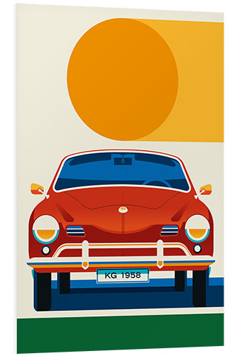 PVC print Red vintage sports car front with sun