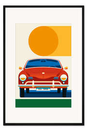 Gerahmter Kunstdruck Red vintage sports car front with sun