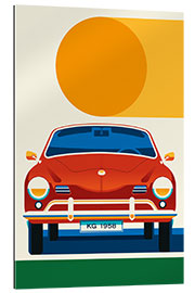 Gallery print Red vintage sports car front with sun