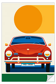 Sticker mural Red vintage sports car front with sun