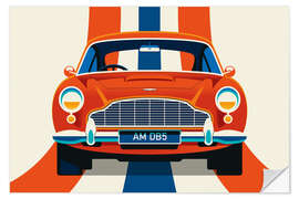 Sticker mural Red vintage sports car front with stripes