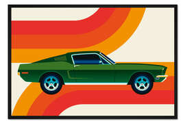 Gerahmter Kunstdruck Green vintage sports car with stripes