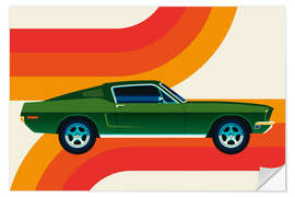 Sticker mural Green vintage sports car with stripes