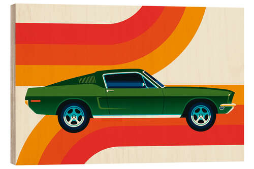 Holzbild Green vintage sports car with stripes