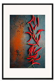 Gerahmter Kunstdruck Cayennepfeffer, Chili und Peperoni