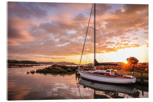 Acrylglasbild Segelboot im Sonnenuntergang in Neuseeland