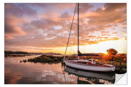 Selvklæbende plakat Sailboat in sunset in New Zealand