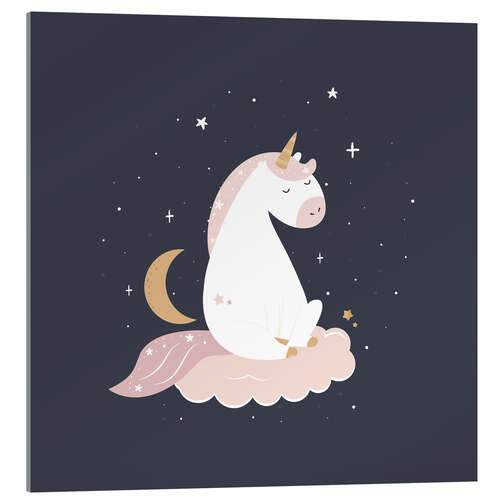 Acrylic print Unicorn on clouds by the night