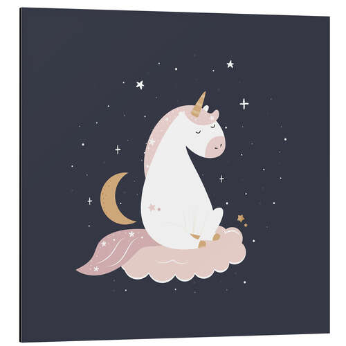 Aluminium print Unicorn on clouds by the night