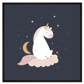 Gerahmter Kunstdruck Einhorn auf Wolken durch die Nacht