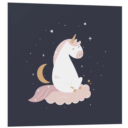 Foam board print Unicorn on clouds by the night