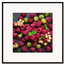 Ingelijste kunstdruk Raspberries, gooseberries and currants