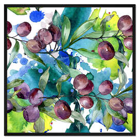 Gerahmter Kunstdruck Weintrauben in Aquarell