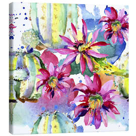 Stampa su tela  Pink gerberas and cacti in watercolor