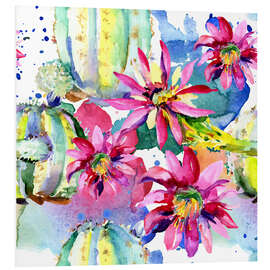 Foam board print Pink gerberas and cacti in watercolor