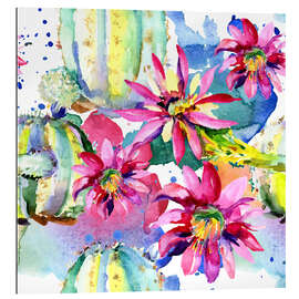 Tableau en plexi-alu Pink gerberas and cacti in watercolor