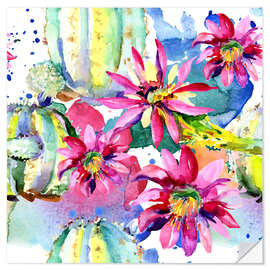 Sticker mural Pink gerberas and cacti in watercolor