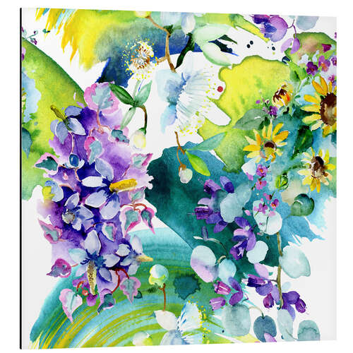 Aluminium print Hyacinths and sun flowers in watercolor