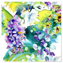 Sticker mural Hyacinths and sun flowers in watercolor