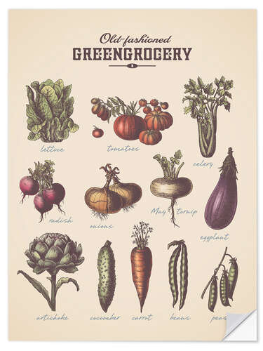 Selvklæbende plakat Old-fashioned Greengrocery