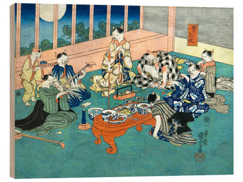 Tableau en bois Banquet de chat